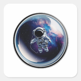 Cuadrada Pegatina de astronauta 3D en burbuja de galaxia es