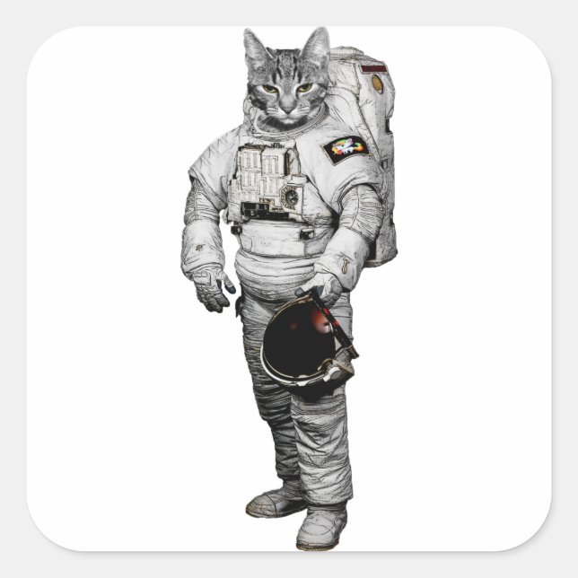 Cuadrada Pegatina de Astronauta Gato (Anverso)