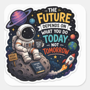 Cuadrada Pegatina de astronauta motivacional
