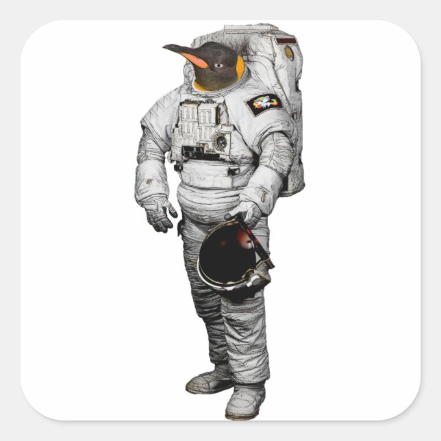 Cuadrada Pegatina de Astronauta Pingüino (Anverso)