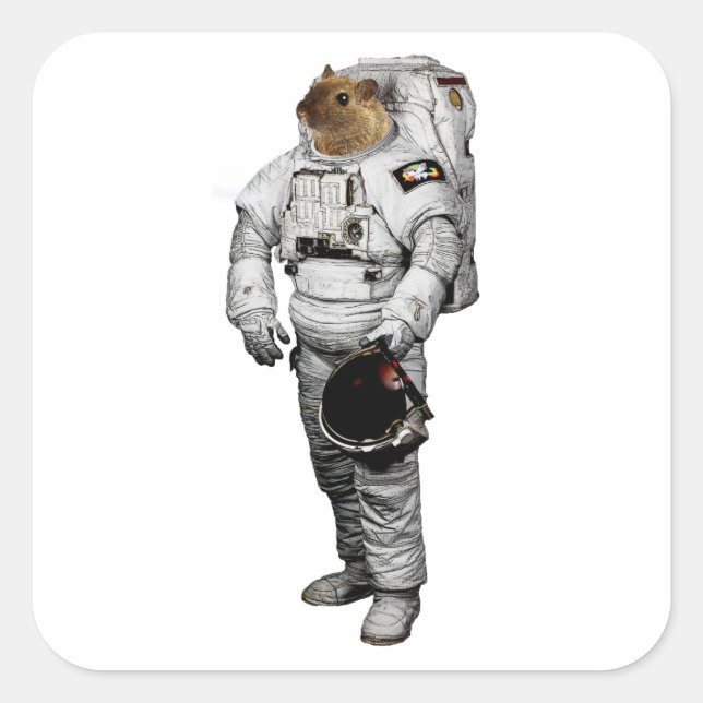 Cuadrada Pegatina de Astronauta Ratón (Anverso)