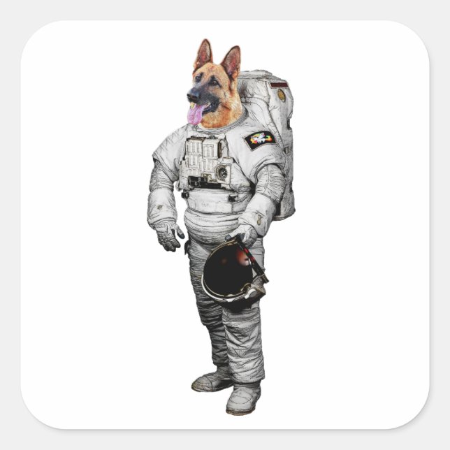 Cuadrada Pegatina de astronauta Schäferhund (Anverso)