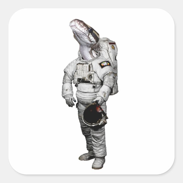 Cuadrada Pegatina de astronauta serpiente (Anverso)