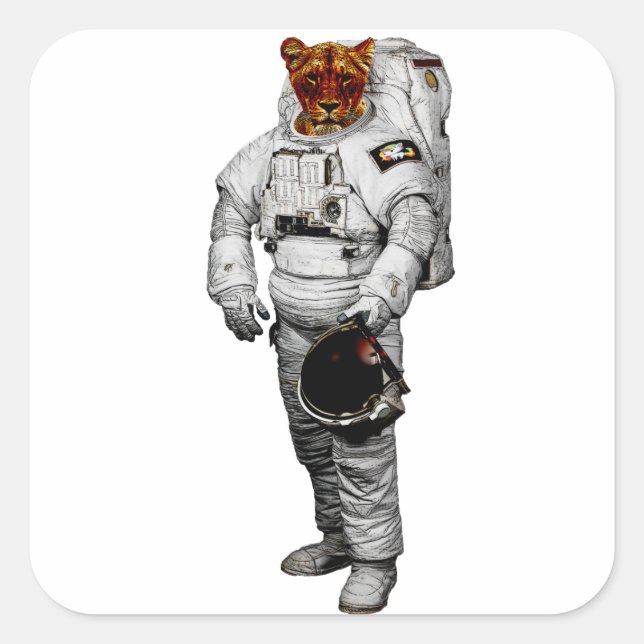 Cuadrada Pegatina de astronauta tigre (Anverso)