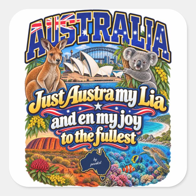 Cuadrada Pegatina de Australia (Anverso)