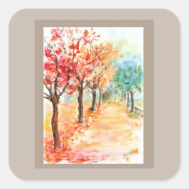 Cuadrada Pegatina de Autumn Road