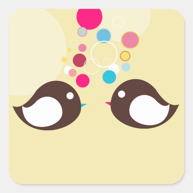 Cuadrada Pegatina de Aves Dulces (Anverso)