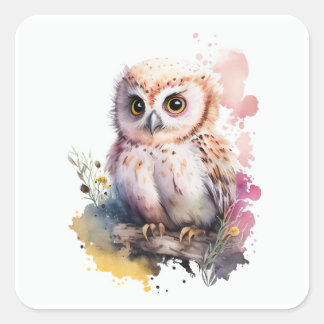 Cuadrada Pegatina de Baby Owl Square