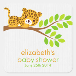 Cuadrada Pegatina de Baby Shower Cute Little Leopard
