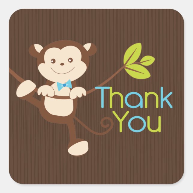 Cuadrada Pegatina de Baby Shower Cute Monkey Boy (Anverso)