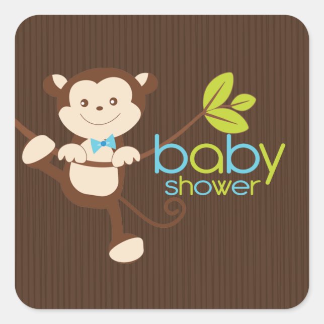 Cuadrada Pegatina de Baby Shower Cute Monkey Boy (Anverso)