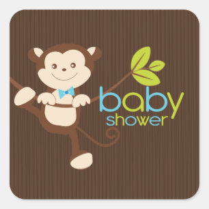 Cuadrada Pegatina de Baby Shower Cute Monkey Boy