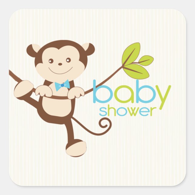 Cuadrada Pegatina de Baby Shower Cute Monkey Boy (Anverso)