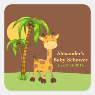 Cuadrada Pegatina de Baby Shower de Cute Giraffe