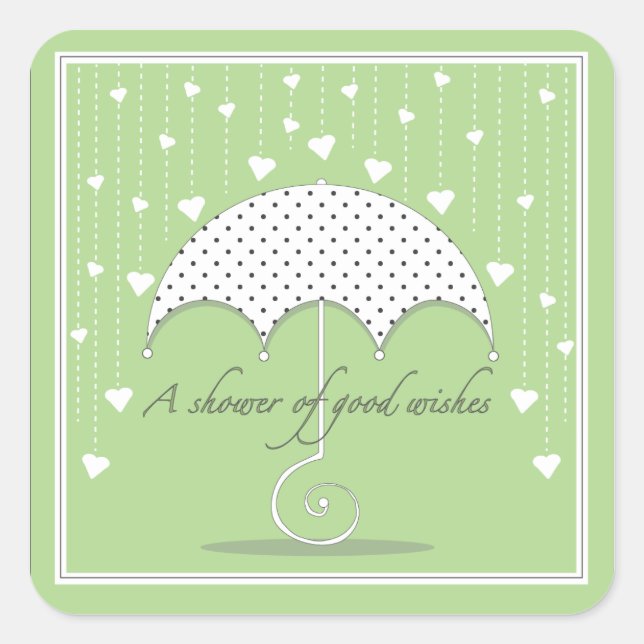 Cuadrada Pegatina de Baby Shower de Hearts Green (Anverso)