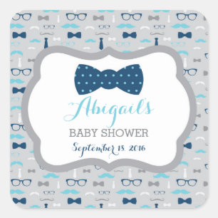Cuadrada Pegatina de Baby Shower de Little Man, Baby Blue,
