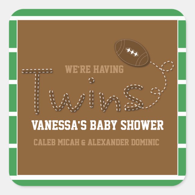 Cuadrada Pegatina de Baby Shower de TWINS Typography Footba (Anverso)
