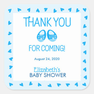 Cuadrada Pegatina de Baby Shower del muchacho azul de los