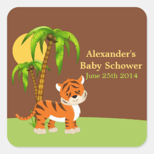 Cuadrada Pegatina de Baby Shower del tigre bebé lindo