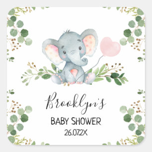 Cuadrada Pegatina de Baby Shower Favorito de Elefante de Gl