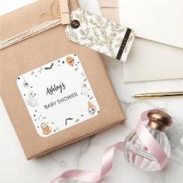 Cuadrada Pegatina de Baby Shower Little Boo Halloween