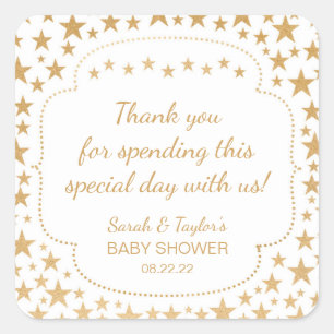 Cuadrada Pegatina de Baby Shower Neutral White Gold Stars