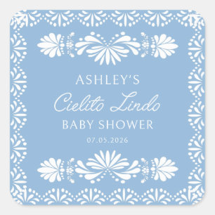 Cuadrada Pegatina de Baby Shower Niño Cielito Lindo Azul