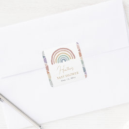 Cuadrada Pegatina de Baby Shower Pastel Rainbow
