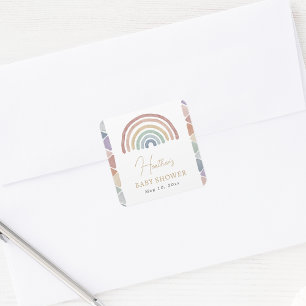 Cuadrada Pegatina de Baby Shower Pastel Rainbow