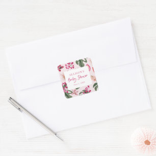 Cuadrada Pegatina de Baby Shower tropical
