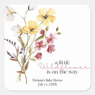 Cuadrada Pegatina de Baby Shower Wildflower