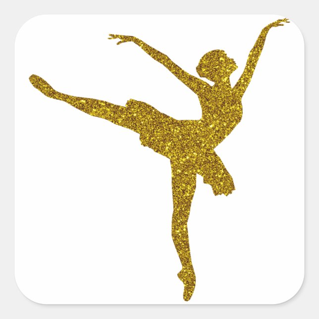 Cuadrada Pegatina de Bailarina de Oro (Anverso)