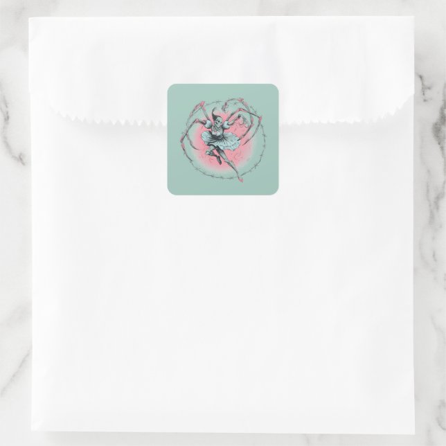 Cuadrada Pegatina de bailarina esqueleto espeluznante (Bolso)