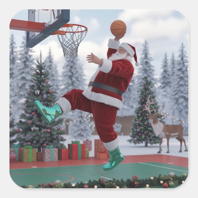 Cuadrada Pegatina de baloncesto de Santa (Anverso)