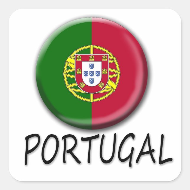 Cuadrada Pegatina de bandera botón de Portugal (Anverso)