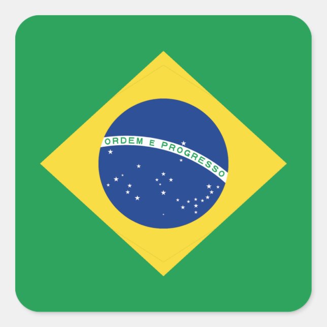 Cuadrada Pegatina de bandera de Brasil (Anverso)