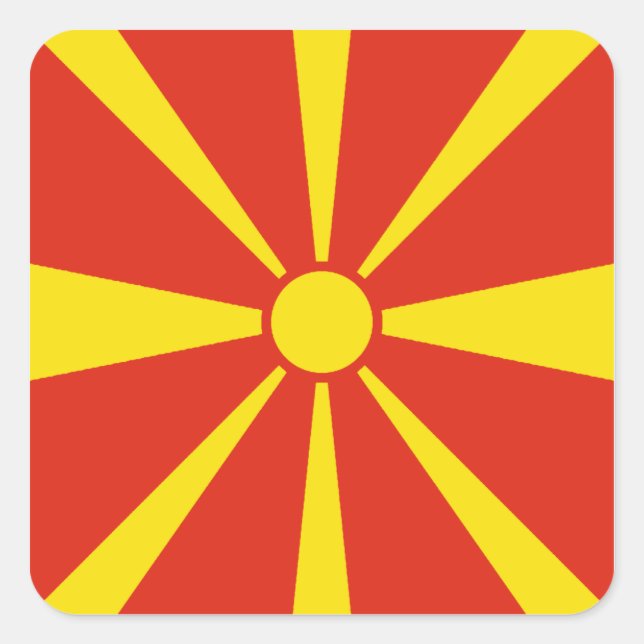 Cuadrada Pegatina de bandera de Macedonia del Norte (Anverso)