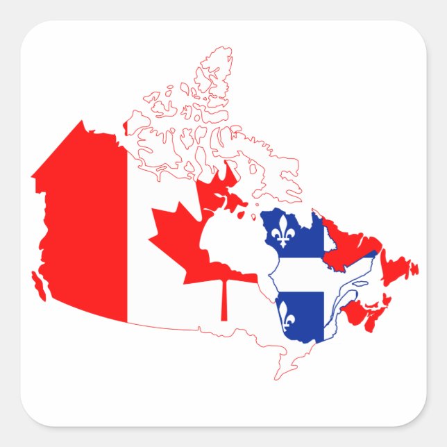 Cuadrada Pegatina de bandera de mapa de Canadá de Quebec (Anverso)