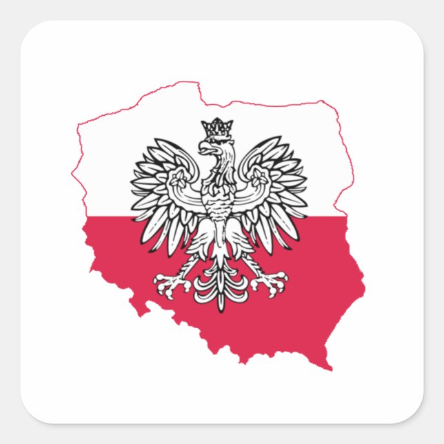 Cuadrada Pegatina de bandera de mapa de Polonia (Anverso)