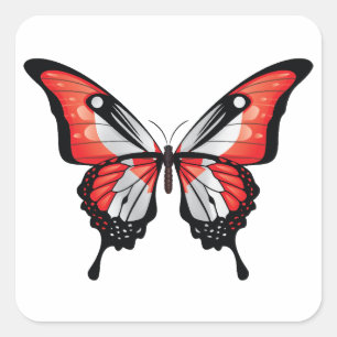 Cuadrada Pegatina de Bandera de Mariposa Trasera de Canadá
