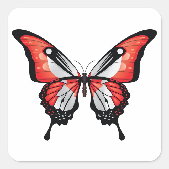 Cuadrada Pegatina de Bandera de Mariposa Trasera de Canadá (Anverso)