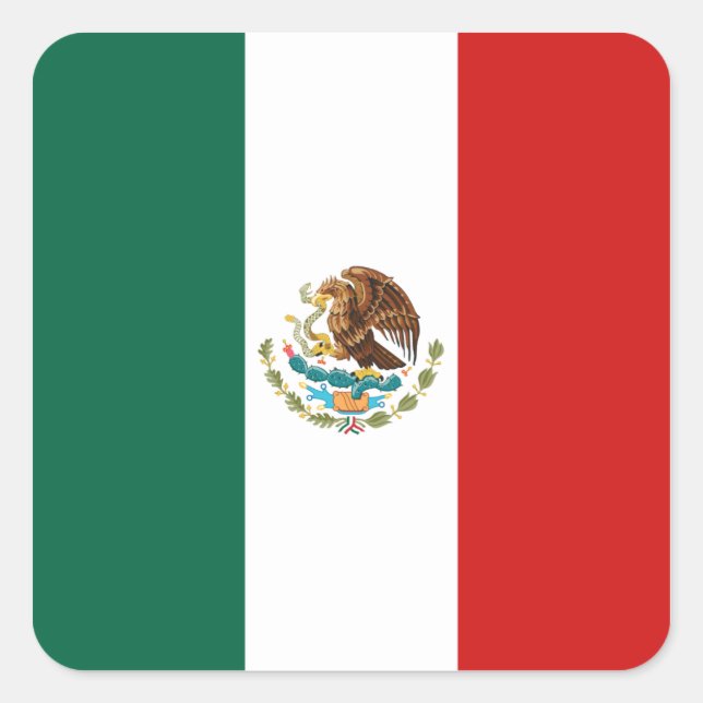 Cuadrada Pegatina de Bandera de México (Anverso)