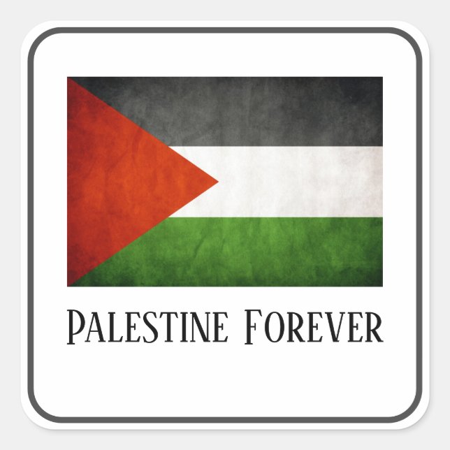 Cuadrada Pegatina de bandera de Palestina por siempre (Anverso)