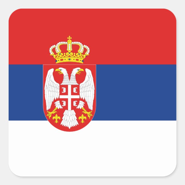 Cuadrada Pegatina de bandera de Serbia (Anverso)