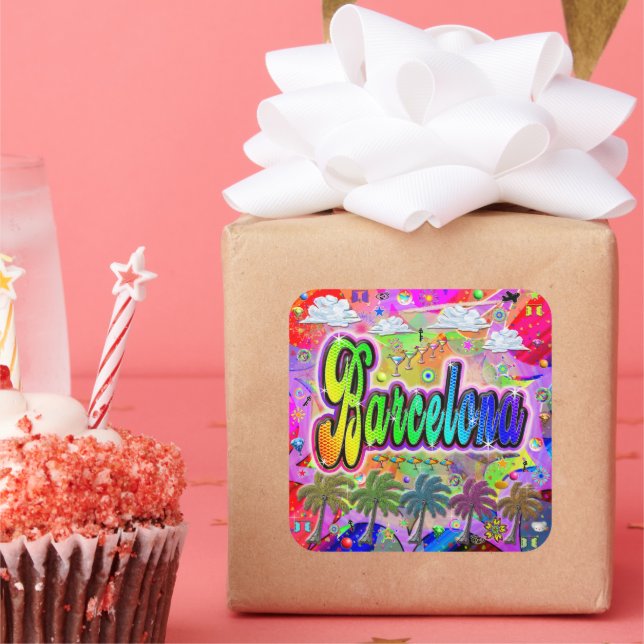 Cuadrada Pegatina de Barcelona Vista Express (Fiesta)