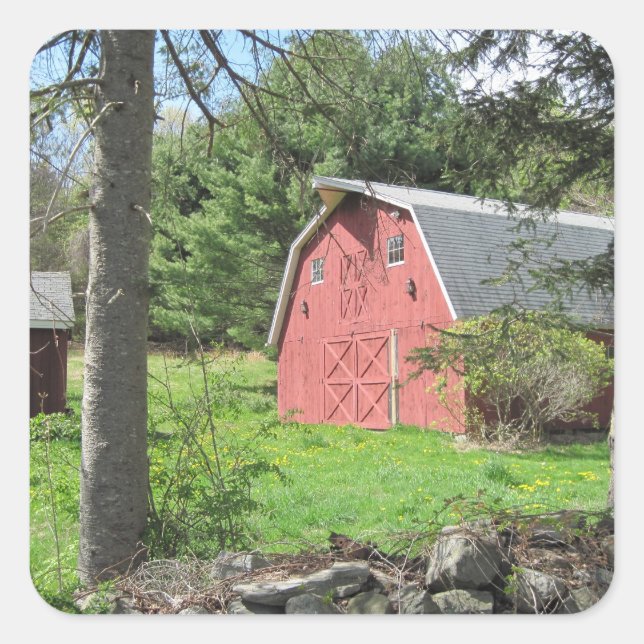 Cuadrada Pegatina de Barn de País de Nueva Inglaterra (Anverso)