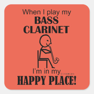 Cuadrada Pegatina de Bass Clarinet Happy Place Square