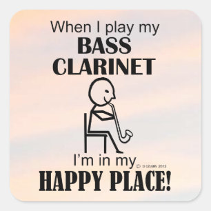 Cuadrada Pegatina de Bass Clarinet Happy Place Square