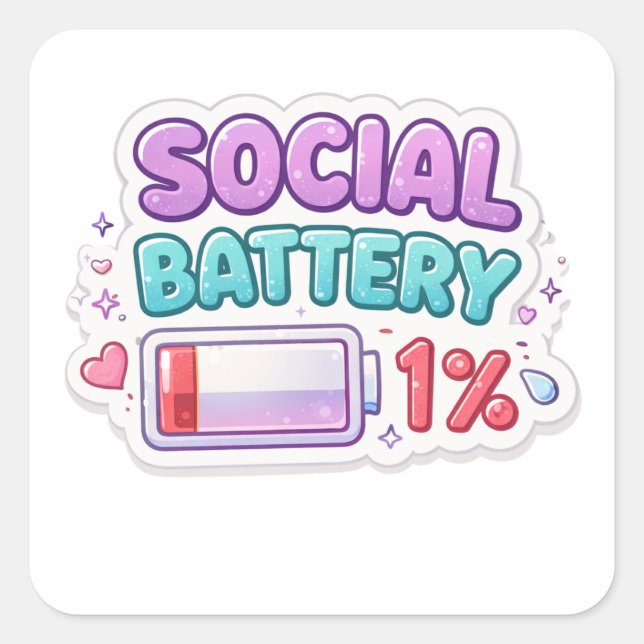 Cuadrada Pegatina de batería social 1% introvertido (Anverso)