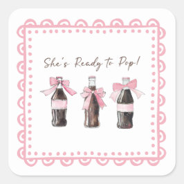 Cuadrada Pegatina de Bebé de Soda Rosa Lista para POP